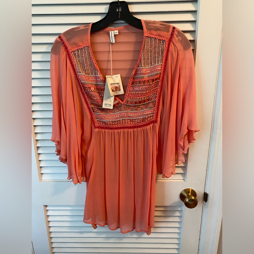 Sheer Coral Embroidered Blouse